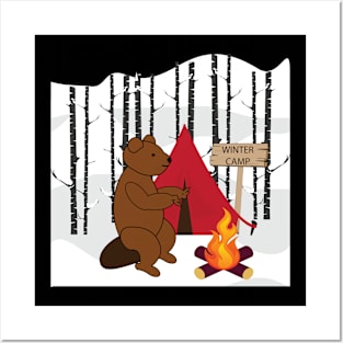 Brown bear winter camping Posters and Art